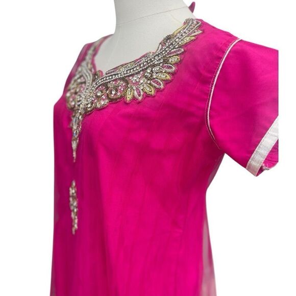 Quincinera Party Bold Pink Jeweled Metallic Ceremony Dress Size XL NWOT - Picture 4 of 6